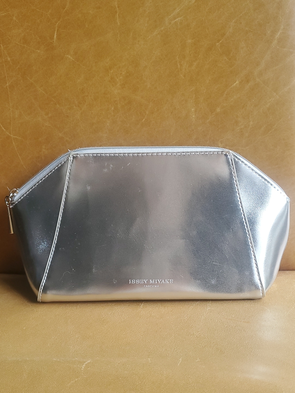 Issey Miyake Metallic Silver Patent Cosmetic Clutch Bag